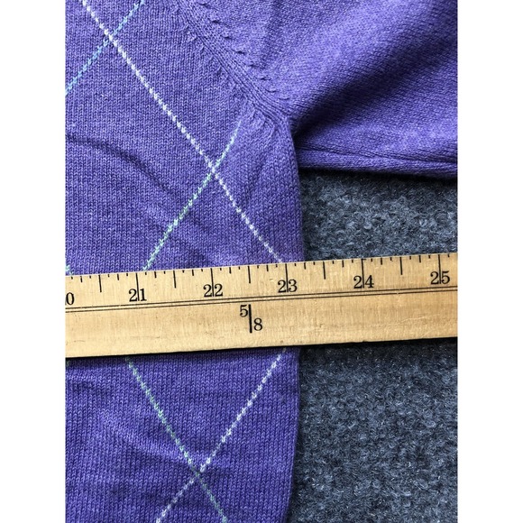 Peter Millar Sweater Mens Large Purple Argyle 1/4 Zip Mock Neck Golf Pullover - Picture 4 of 9